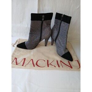 Mackin J 8.5 Silver Black Glitter Calf Boots Sparkle Night Out Special Occasion